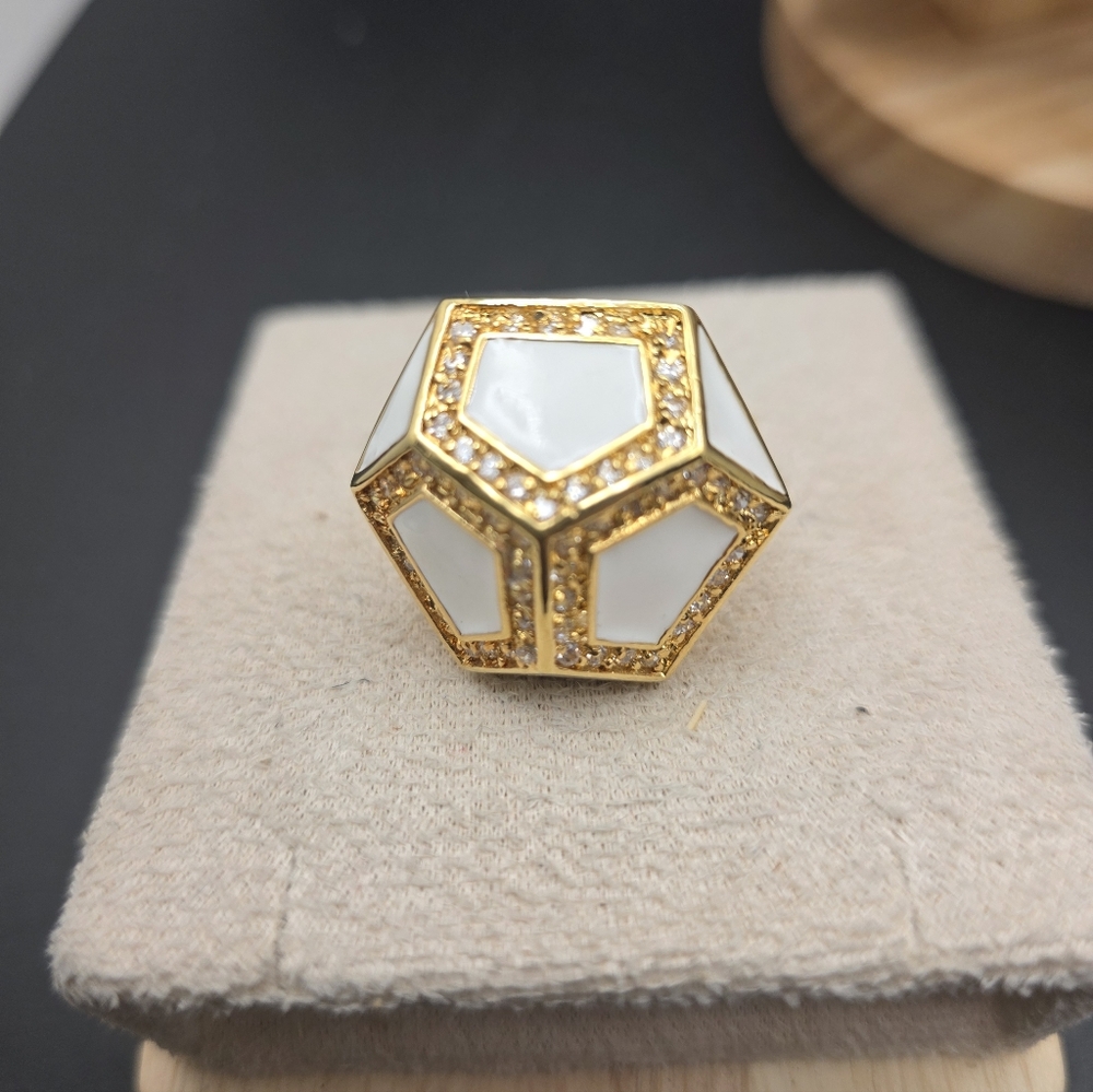 Gold and White Geometric Statement Ring (2072) - Picture 2 of 6